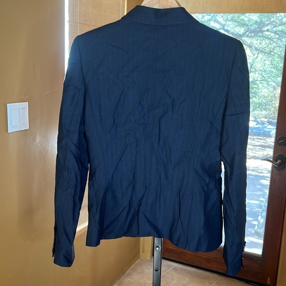 Elie Tahari Navy Purple Wool Blend Pinstripe Blazer Size 10 - Picture 14 of 16